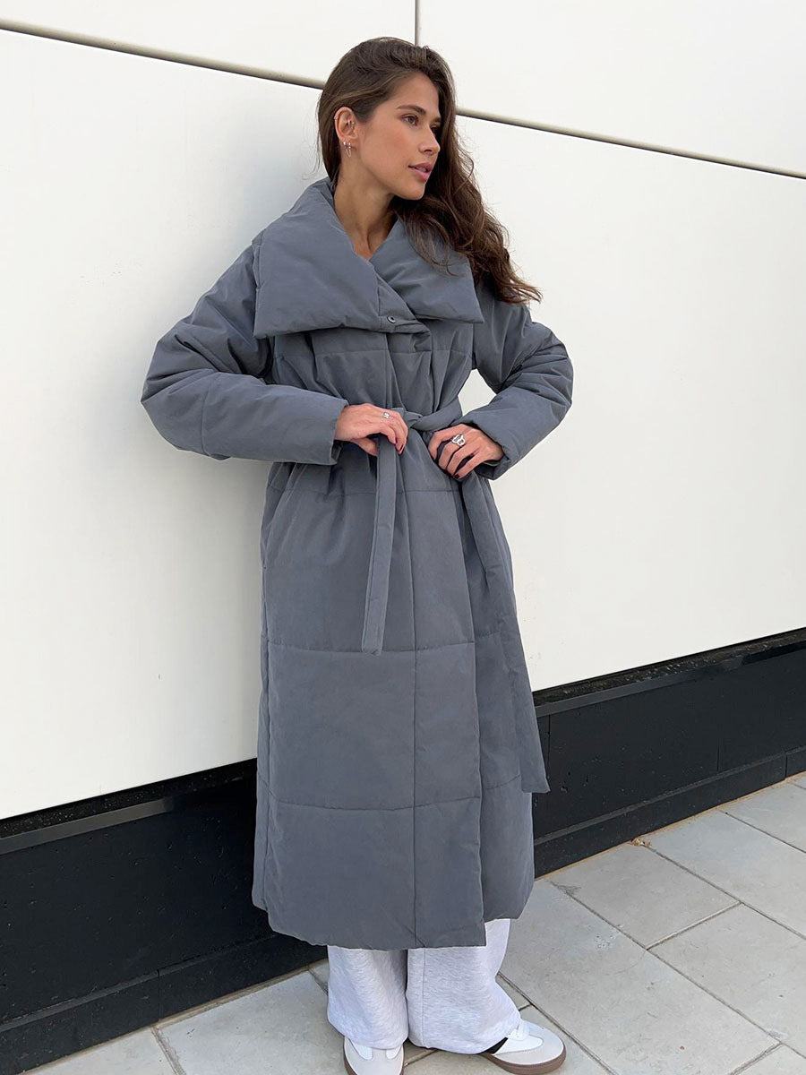 Manteau Long Femme Hiver Chic avec Ceinture et Poches